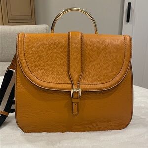 Structured Leather Top-Handle Bag in Cognac